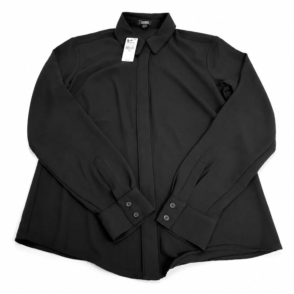 Express Portofino Black Crepe Button Up Shirt XS - New